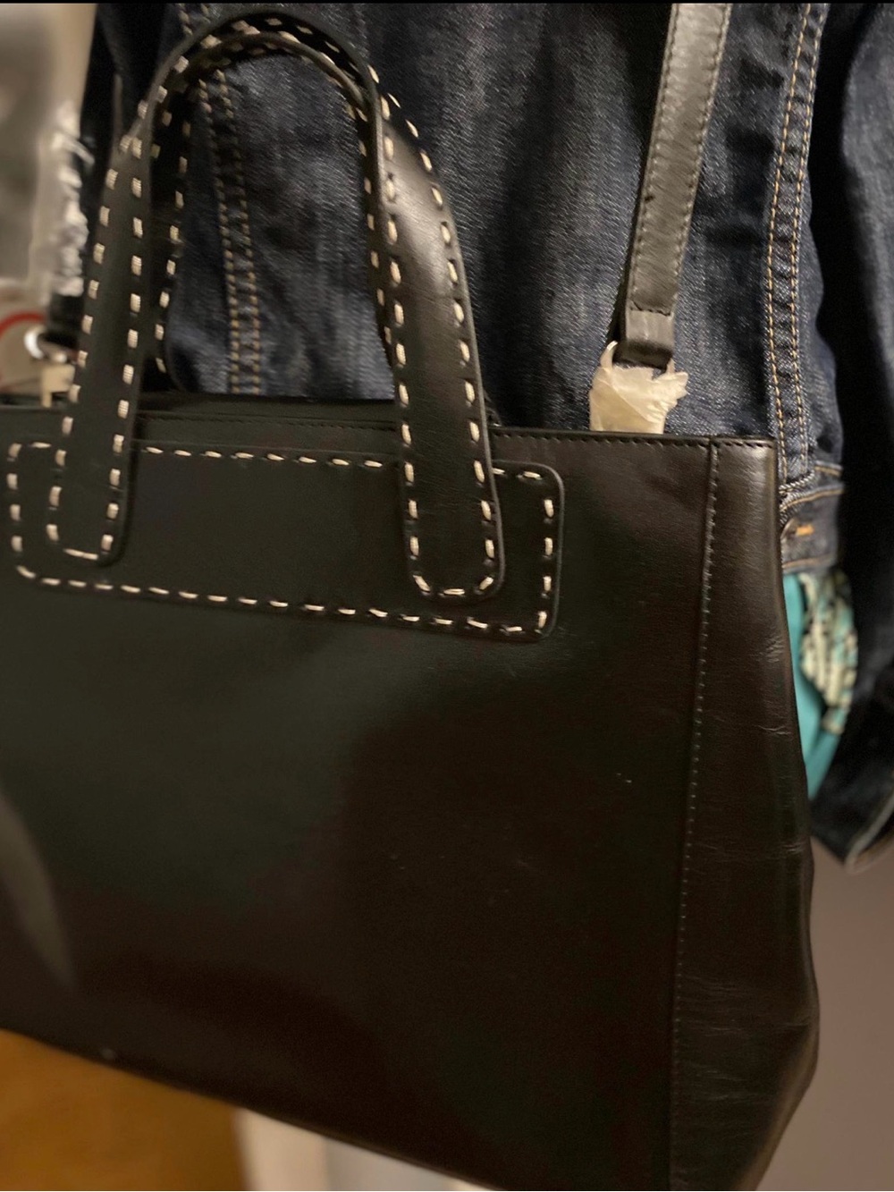 Sondra Roberts Leather Crossbody Tote with White Stitching